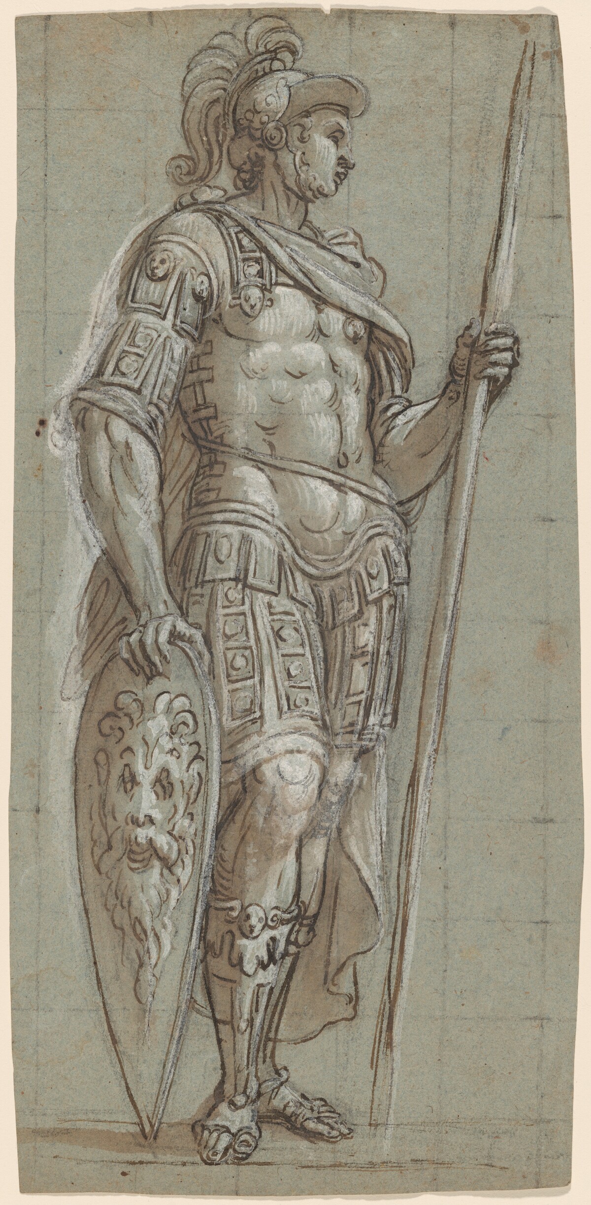 A Soldier in Ancient Roman Costume with Pike and Shield by Lattanzio Gambara