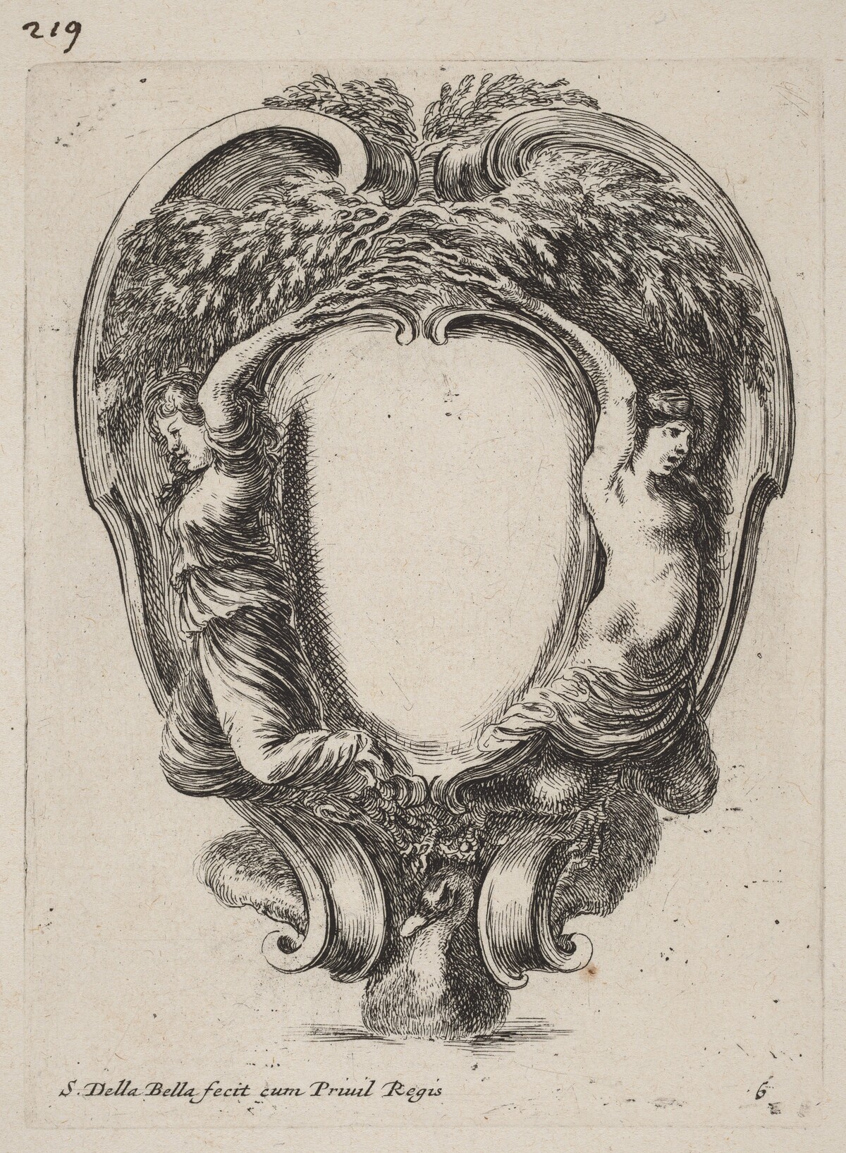 Cartouche with Two Nymphs Metamorphosed into Trees by Stefano Della Bella