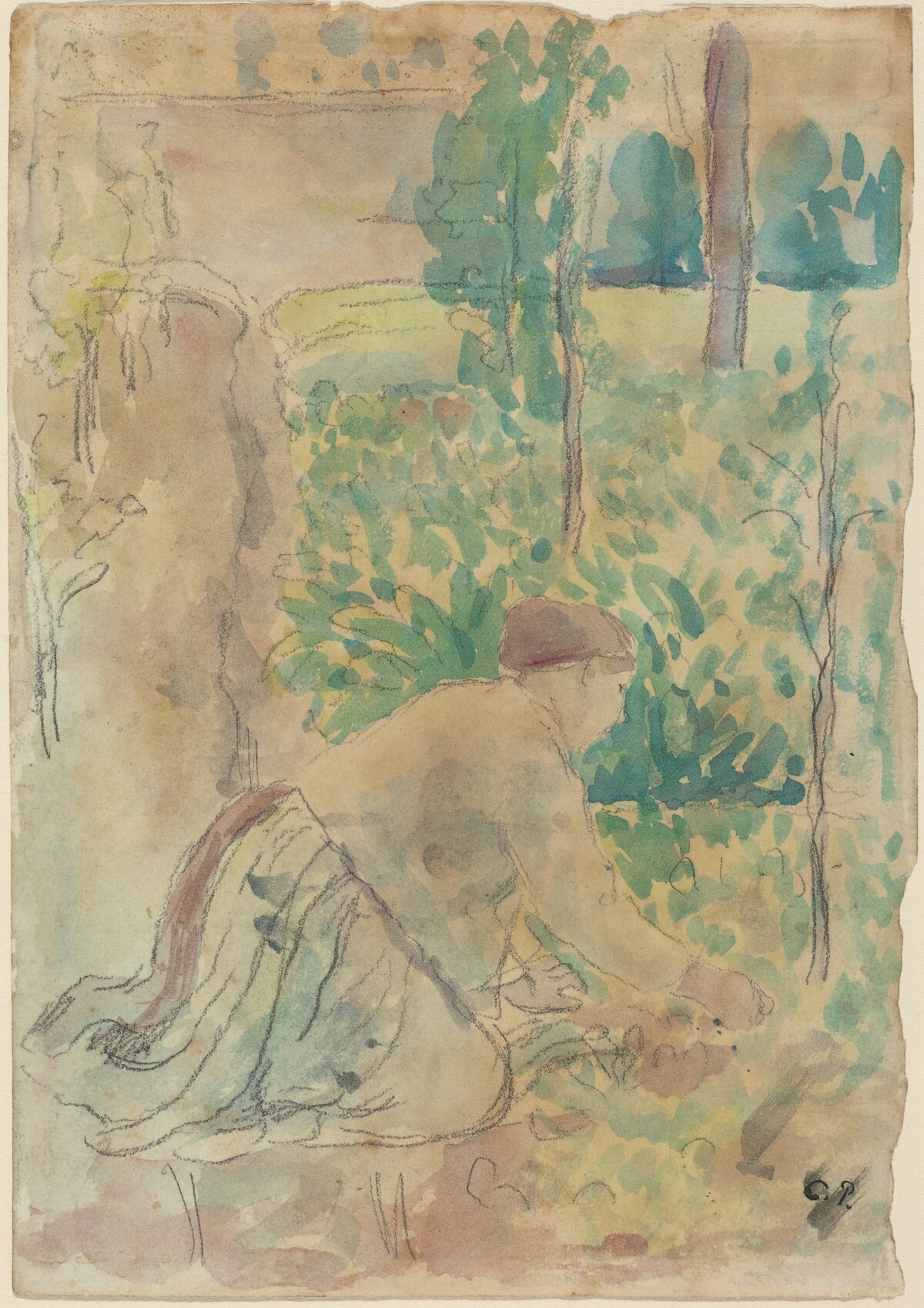 Woman Working in a Garden by Camille Pissarro