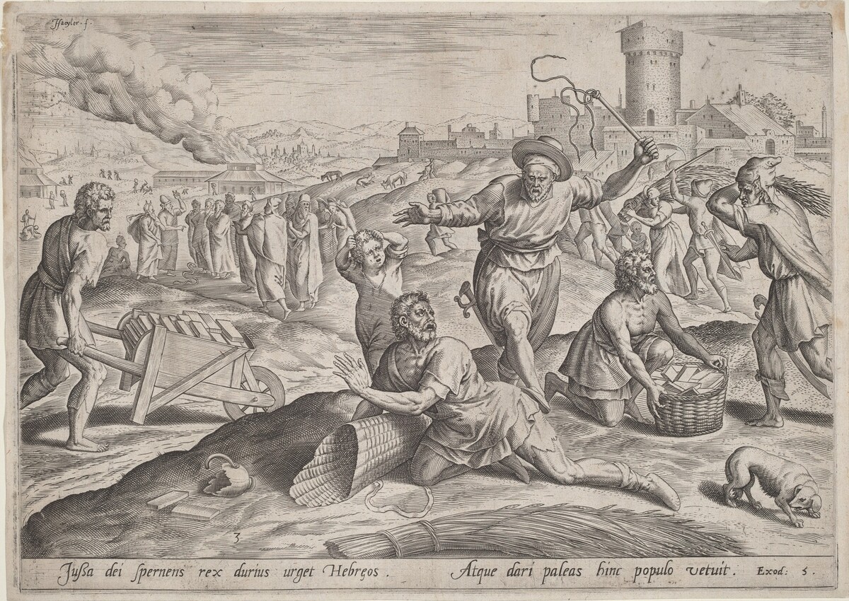 The Taskmaster of the Pharaoh Beating the Israelites by Jan Sadeler I, Maarten van Cleef
