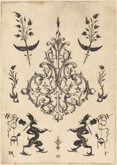 Brooch with Sprigs at Top and Griffins with Trophies at Bottom