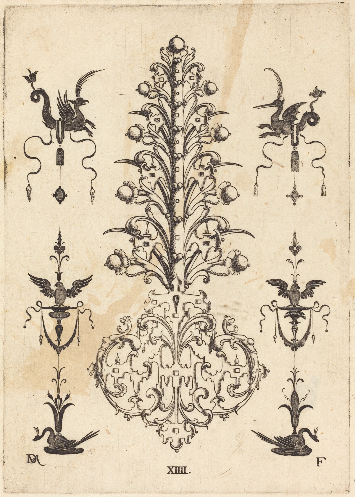 Hyacinth-Shaped Brooch with Winged Animals  at Top and Crouching Swans at Bottom by Daniel Mignot