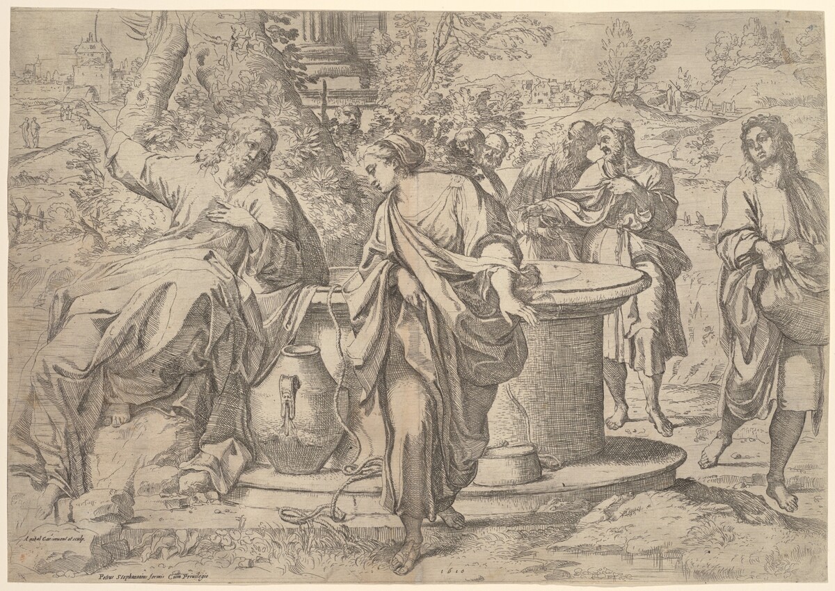 Christ and the Samaritan Woman by Francesco Brizio(?), after Annibale Carracci