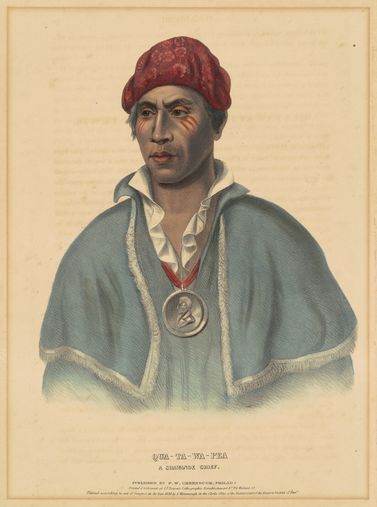 Qua-Ta-Wa-Pea, A Shawnoe Chief by Albert Newsam, after Henry Inman, after Charles Bird King