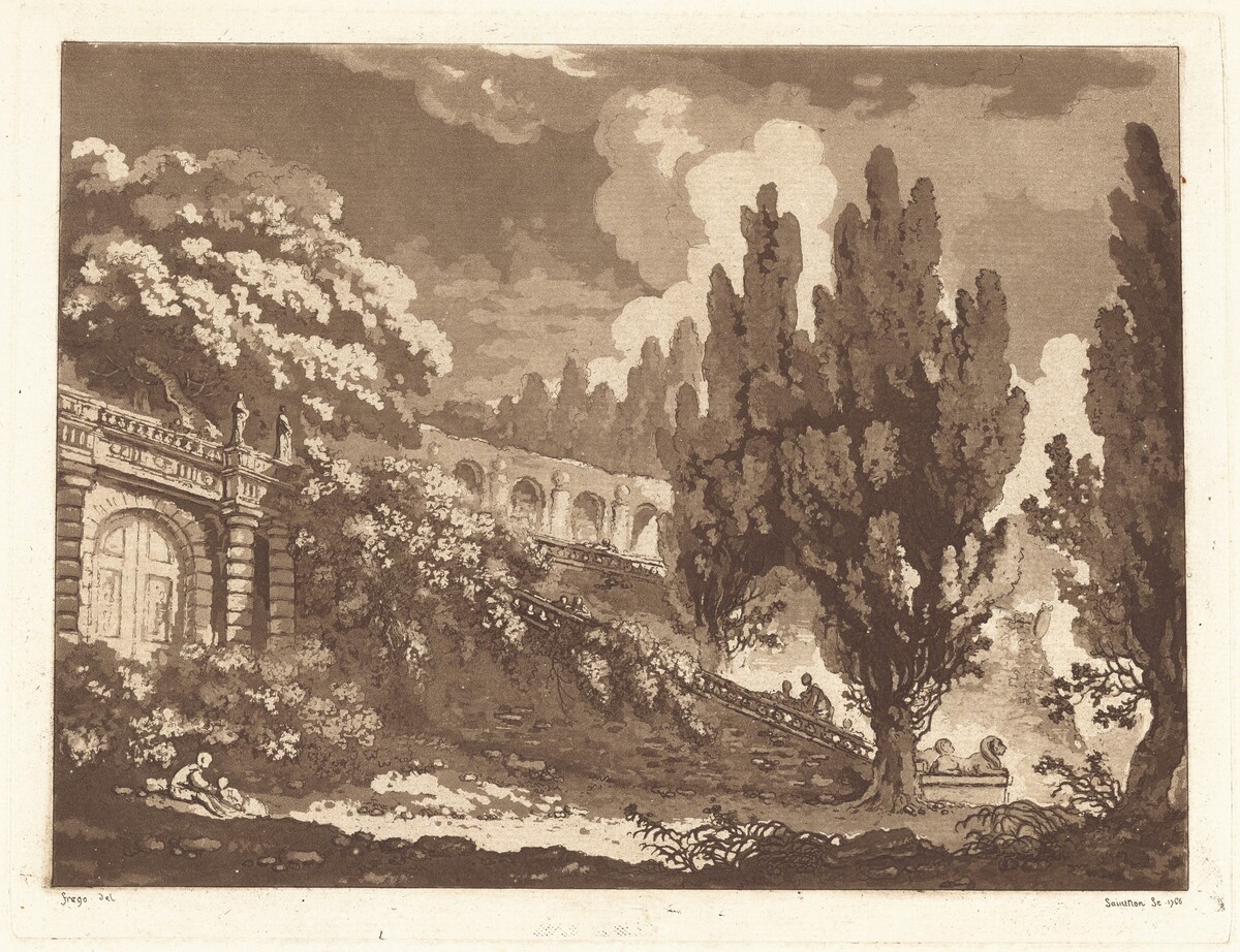 Stairway in an Italian Garden by Jean-Claude-Richard, Abbé de Saint-Non, after Jean Honoré Fragonard