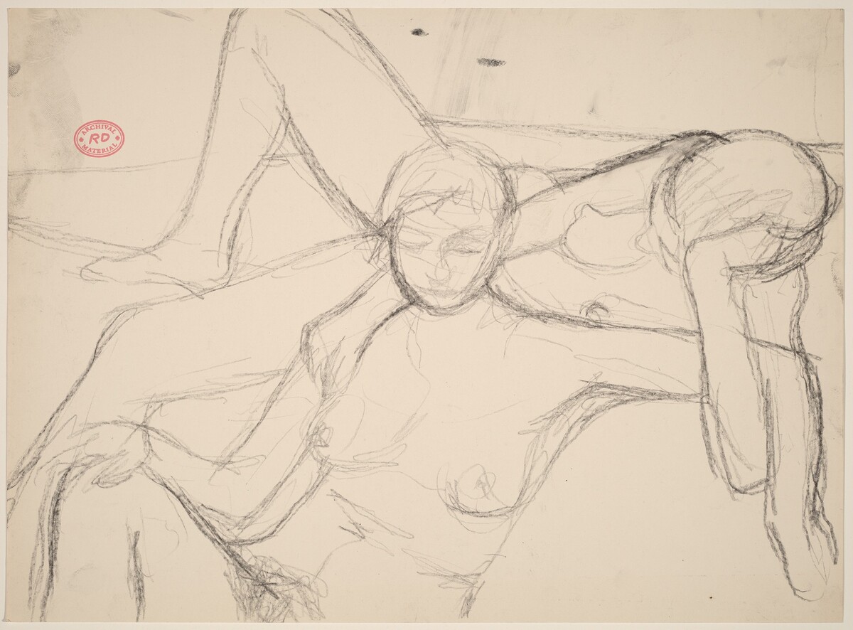 Untitled [seated female nude locking arms with a reclining one] by Richard Diebenkorn