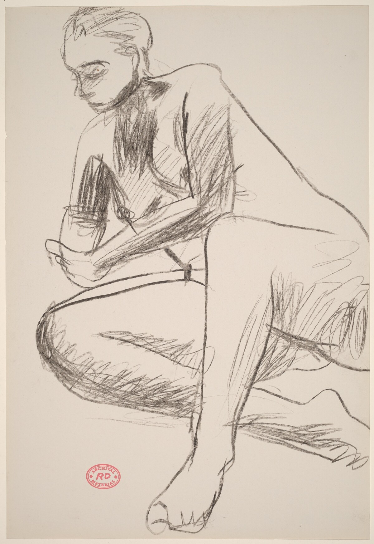 Untitled [seated model gripping her wrist with her left hand] by Richard Diebenkorn