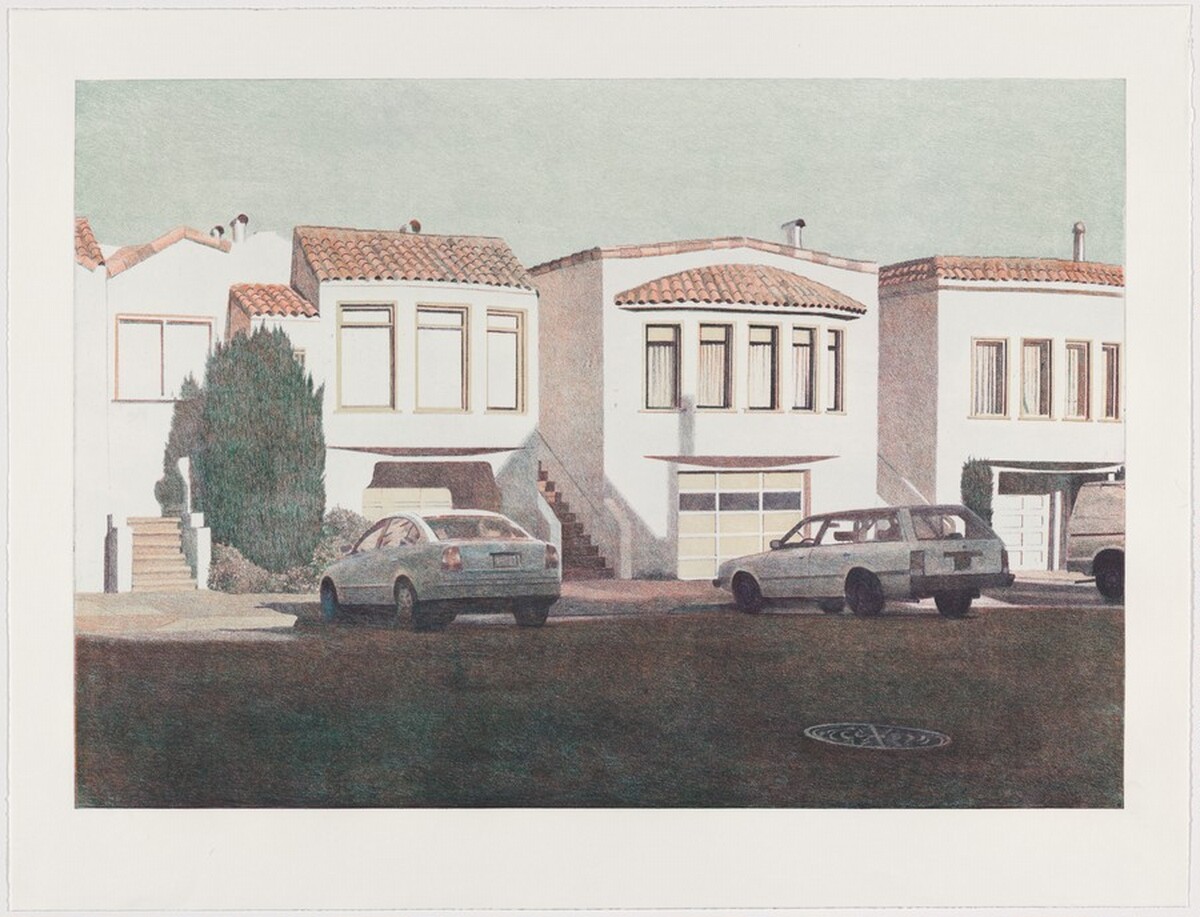 Three Houses on Pennsylvania Avenue [working proof 5] by Robert Bechtle