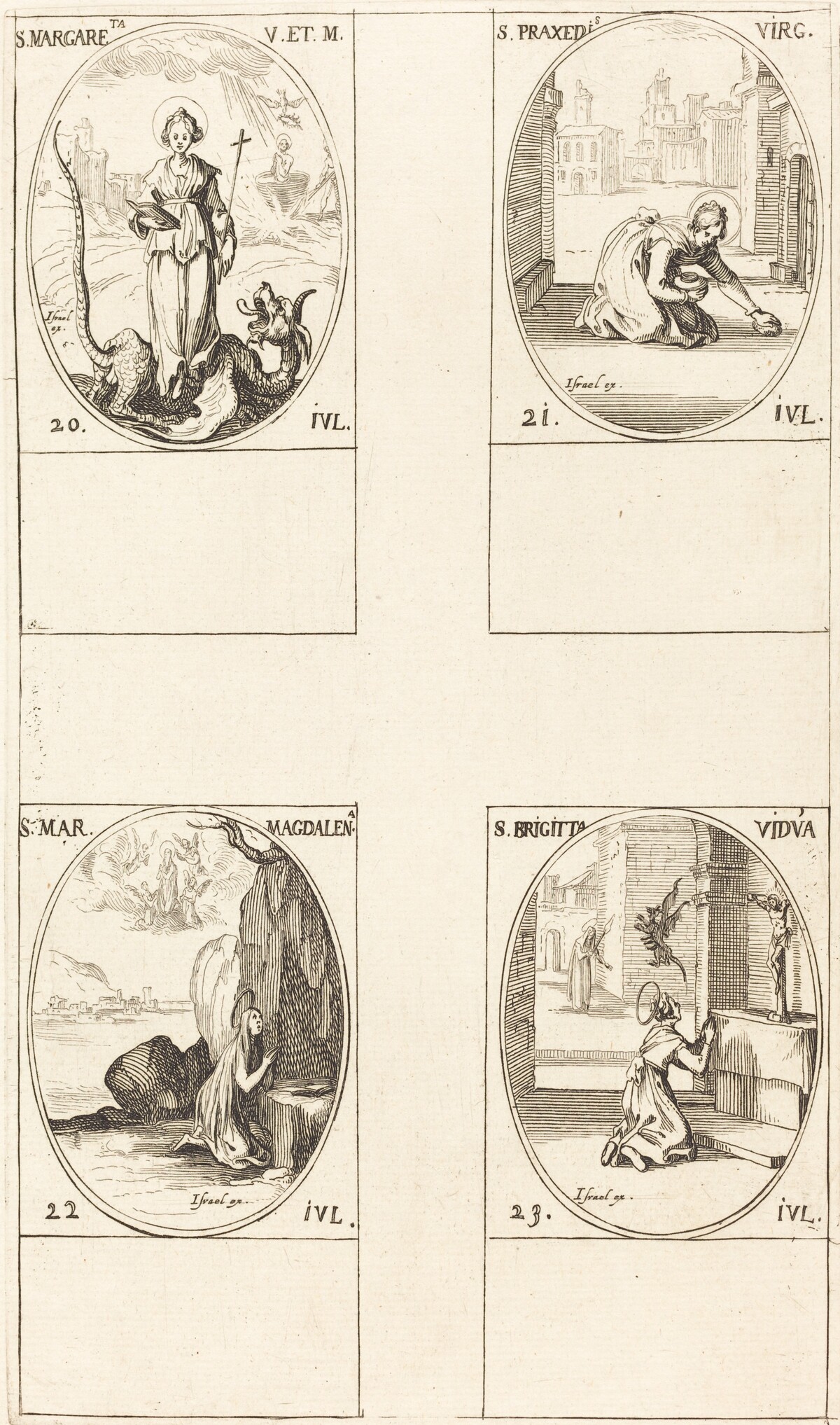 St. Margaret of Antioch; St. Praxedes; St. Mary Magdalene; St. Bridget of Sweden by Jacques Callot
