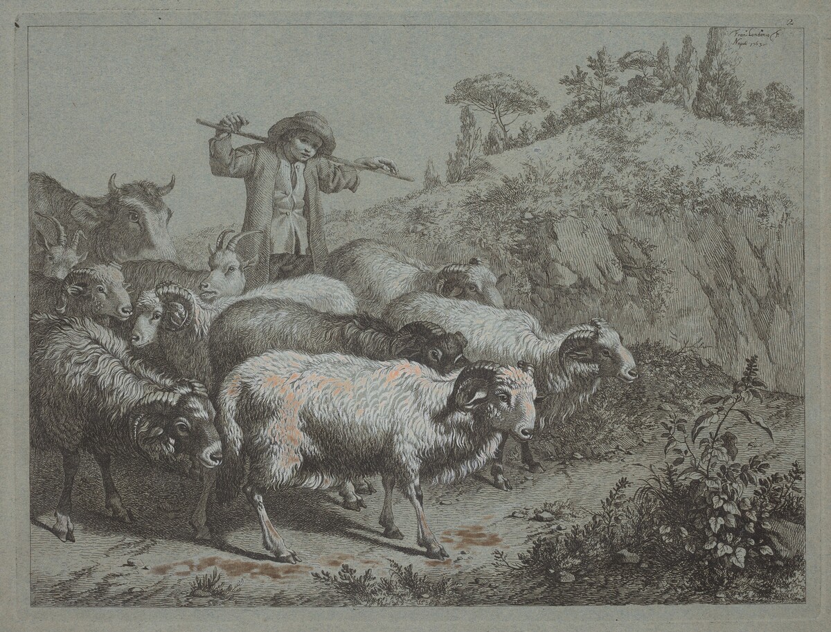 Shepherd with his Flock by Francesco Londonio