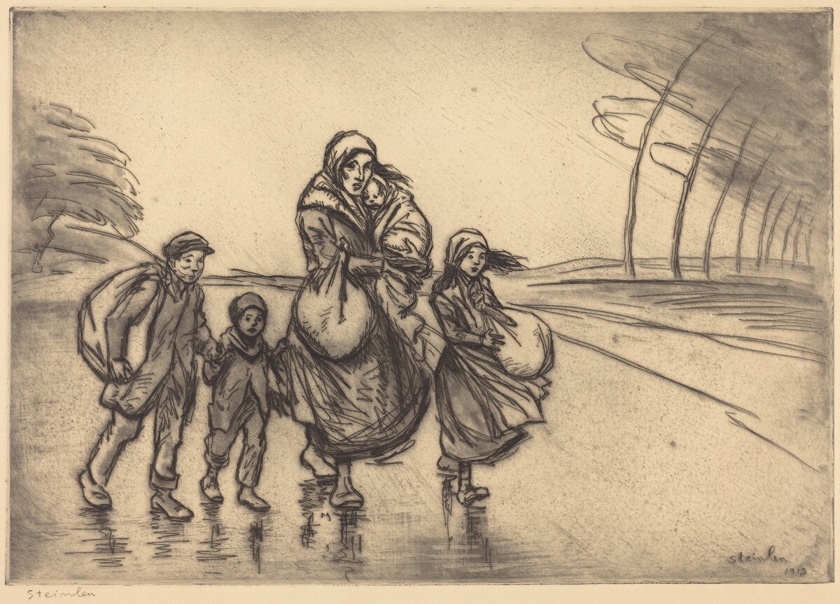 In the Rain: Mother and Children (Sous la pluie: La mere et les enfants) by Théophile Alexandre Steinlen