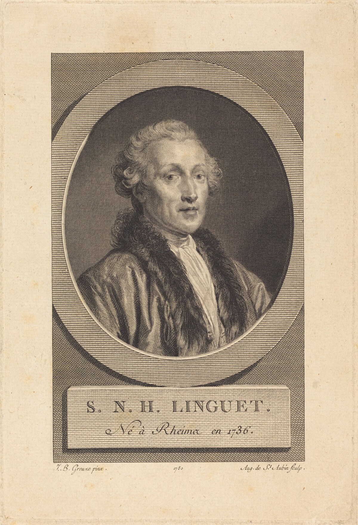 Simon-Nicolas-Henri Linguet by Augustin de Saint-Aubin after Jean-Baptiste Greuze