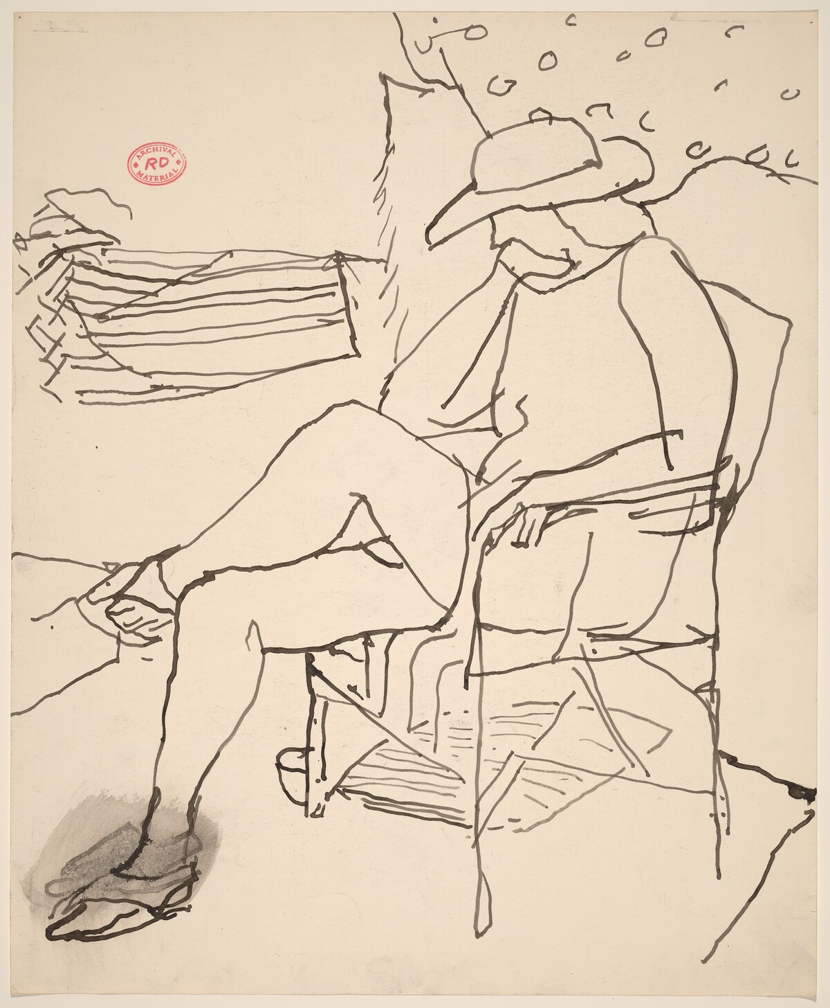 Untitled [woman in a hat seated in a garden] by Richard Diebenkorn
