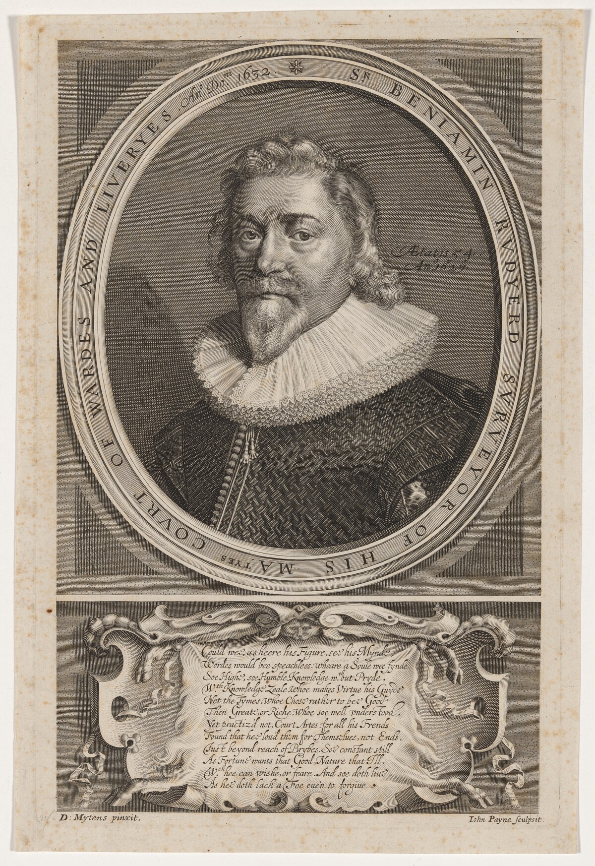 Sir Benjamin Rudyerd, Court of Wardes and Liveryes by John Payne, after Daniel Mytens the Elder