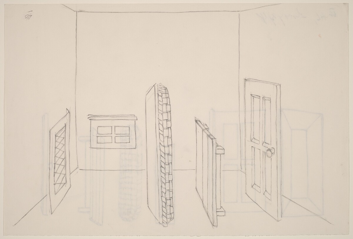 Basket, Table, Door, Window, Mirror, Rug #39 [recto] by Richard Artschwager