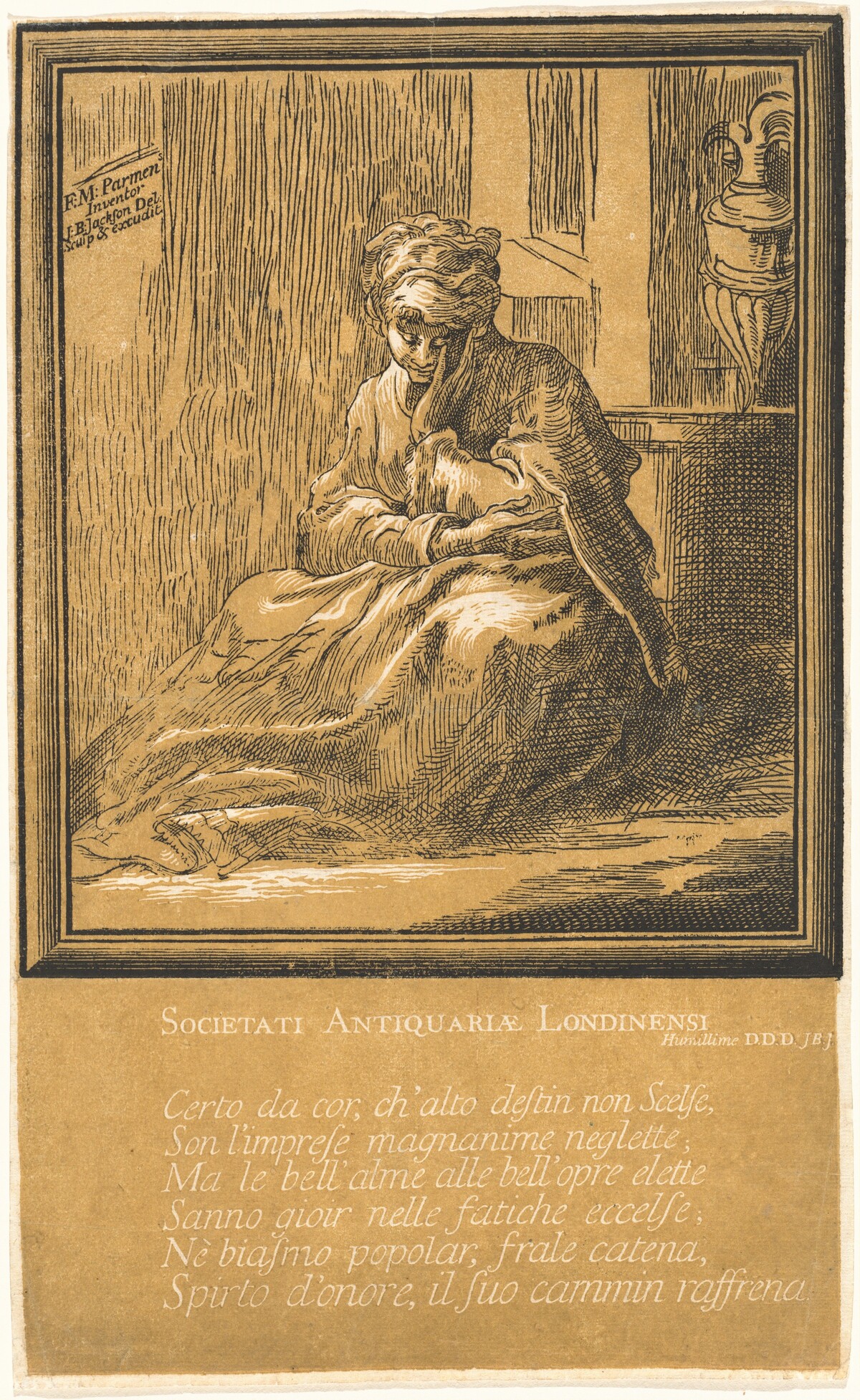 Woman Meditating by John Baptist Jackson, after Parmigianino
