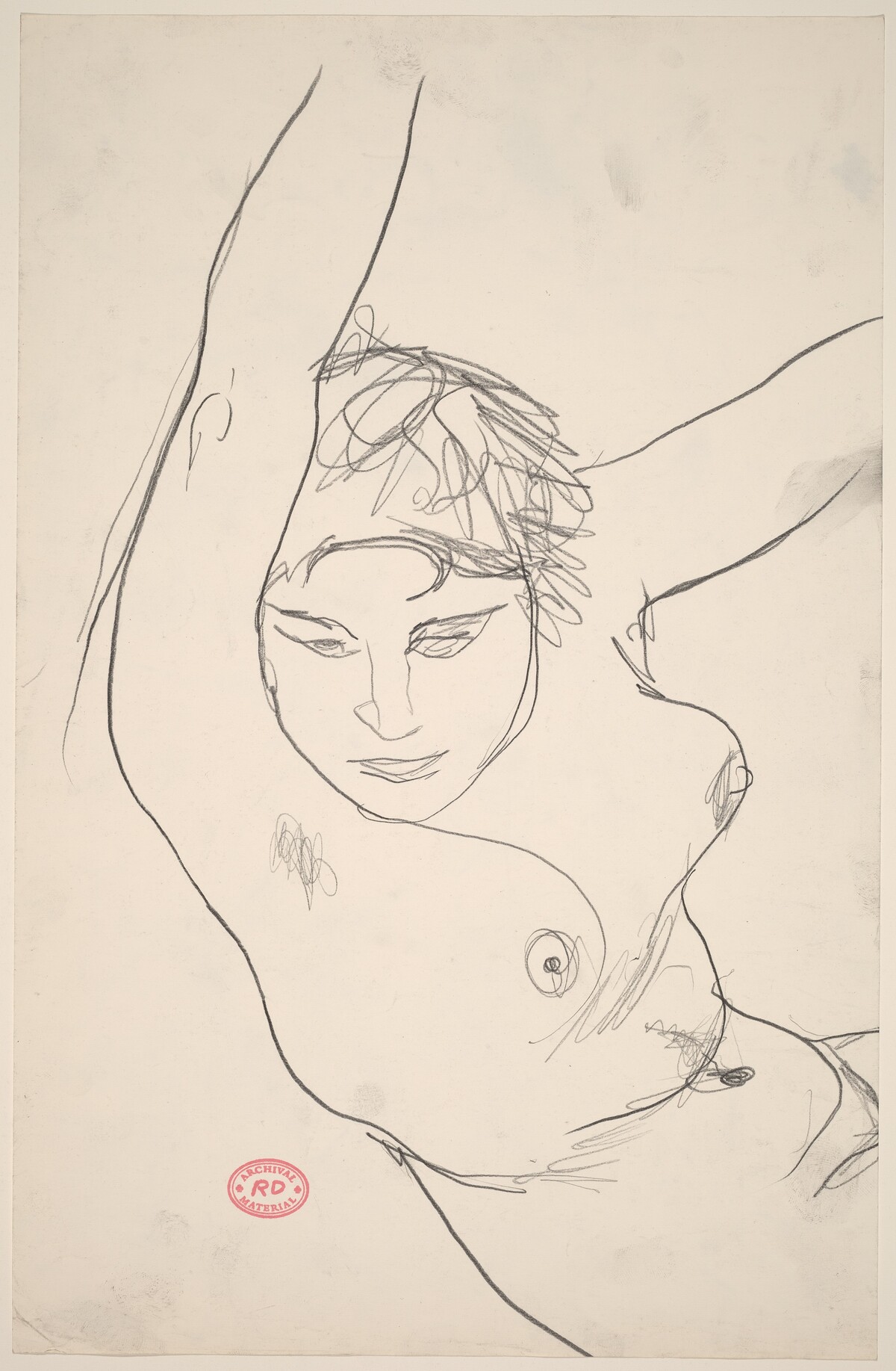 Untitled [head and torso of female nude with arms raised] by Richard Diebenkorn