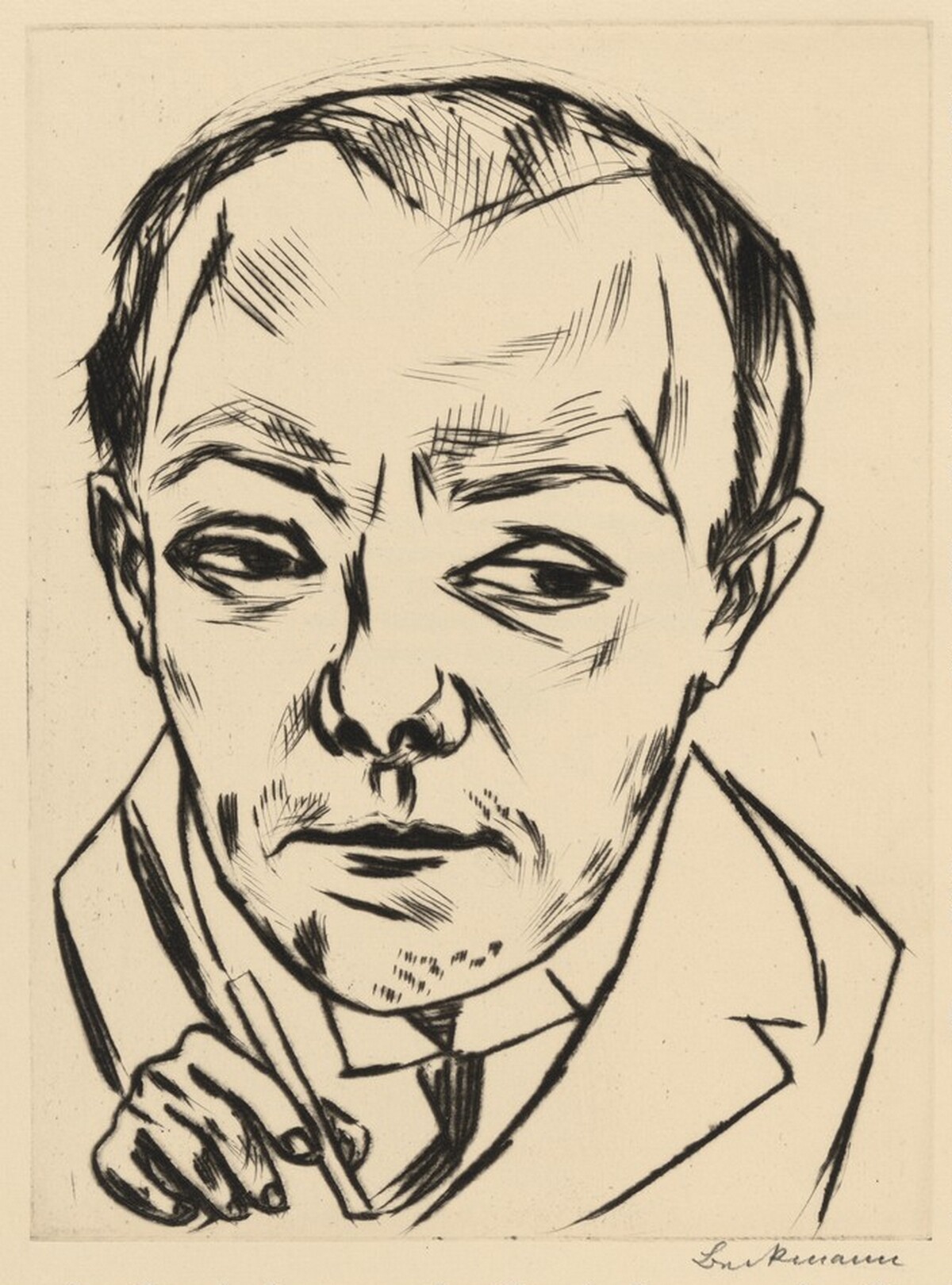 Selbstbildnis (Self-Portrait) from the deluxe edition of Deutsche Graphiker der Gegenwart (German Printmakers of Our Time) by Max Beckmann