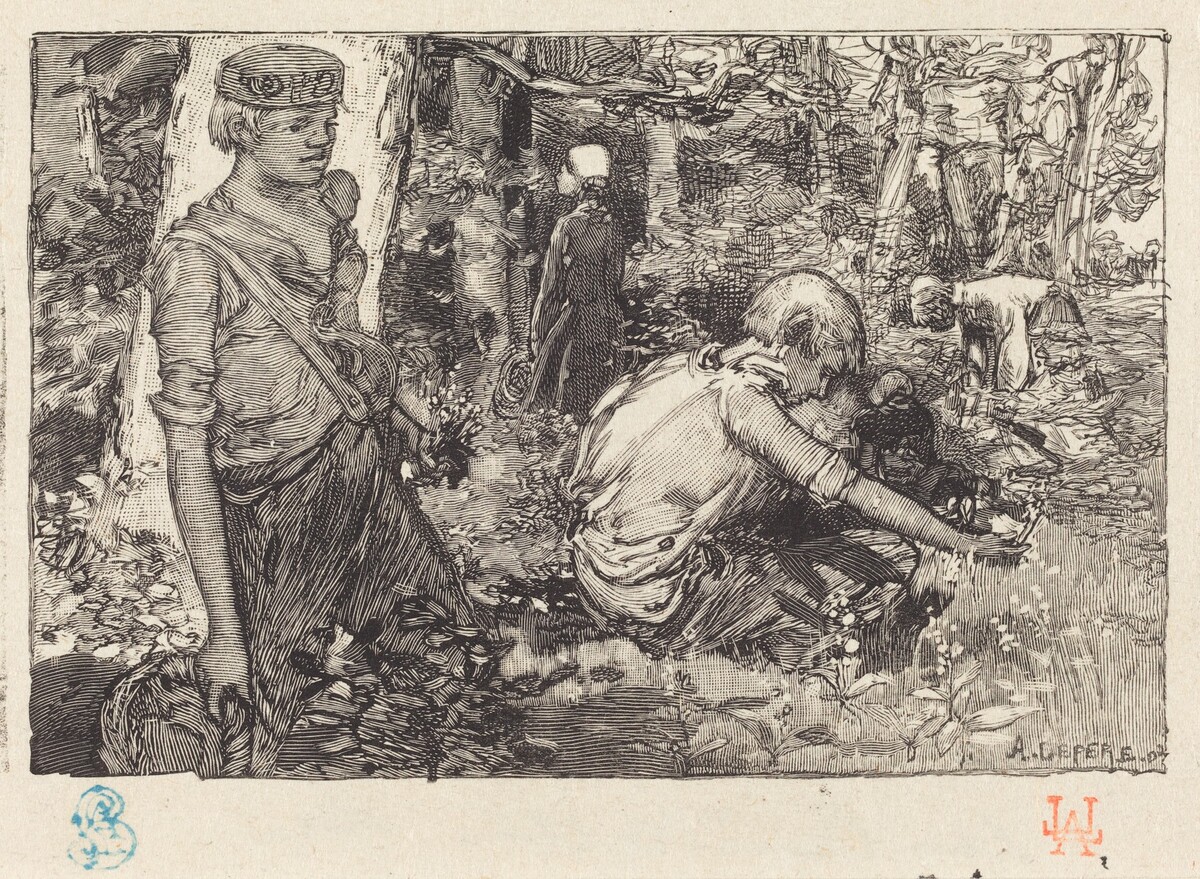 Gathering of May-lily (La cueillette du muguet) by Auguste Lepère