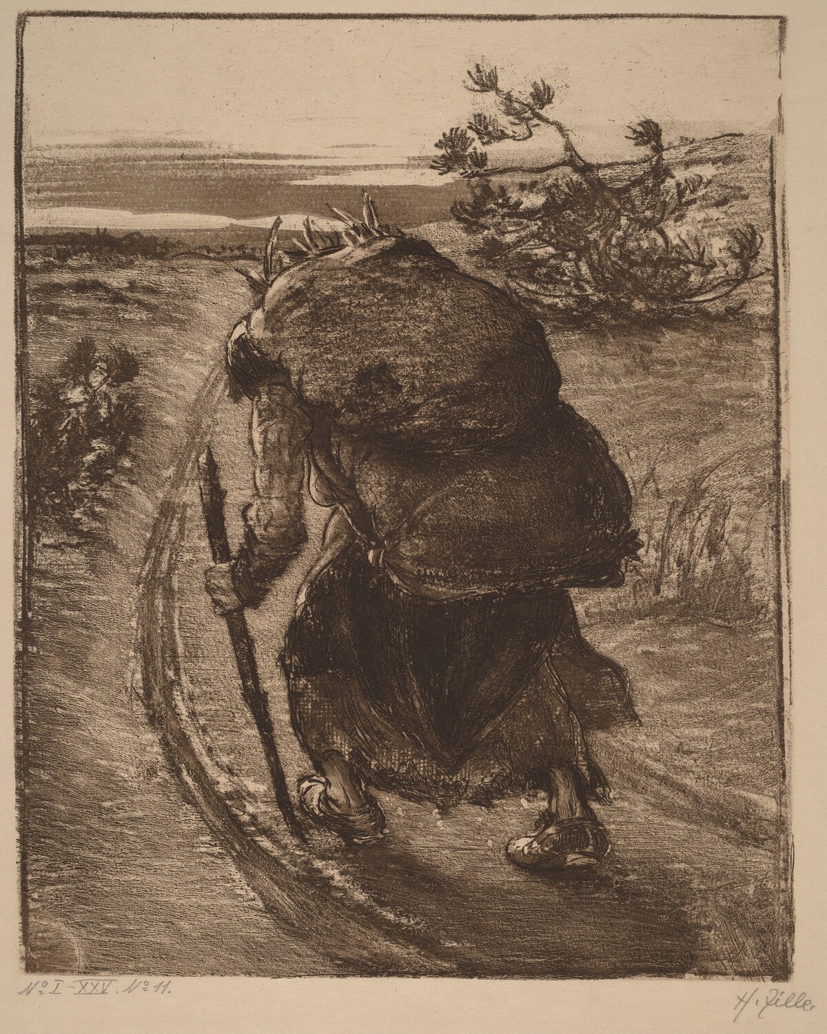 A Woman Carrying a Bundle of Sticks by Heinrich Zille