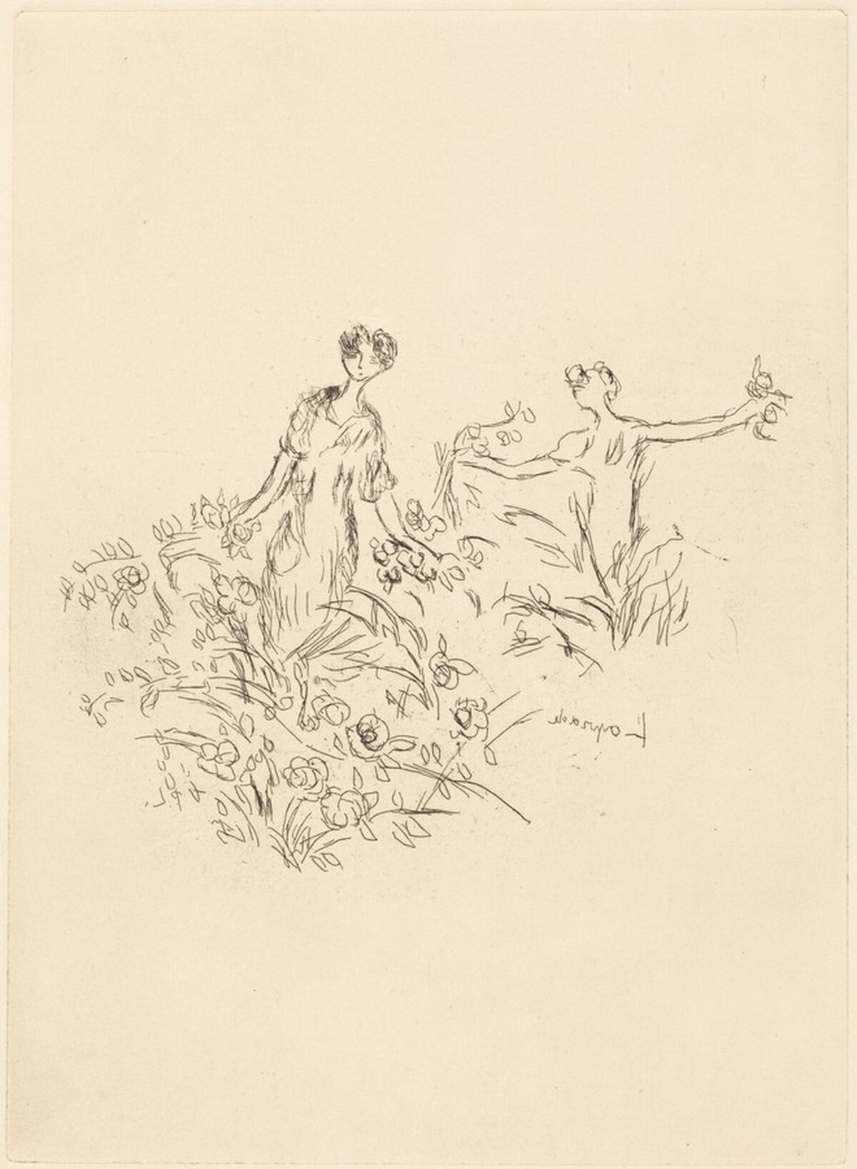 Two Women with Flowers in Their Hands by Pierre Laprade