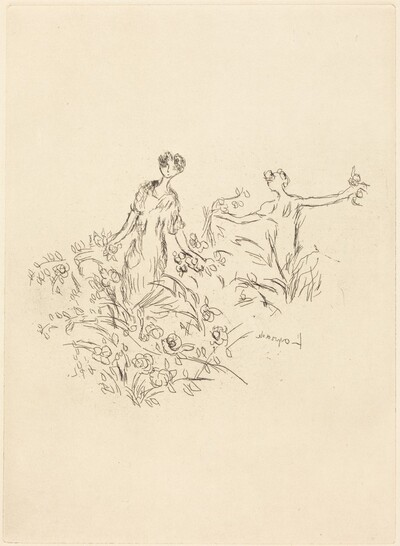 Two Women with Flowers in Their Hands