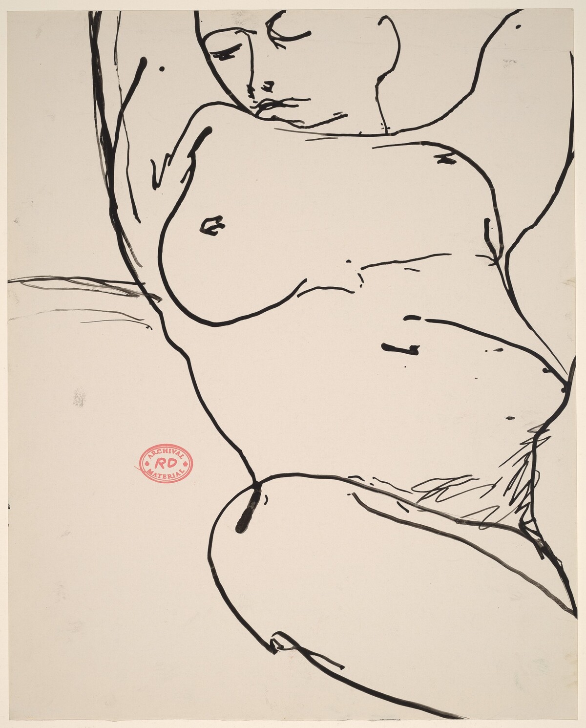 Untitled [head and torso view of a reclining nude raising her arms] by Richard Diebenkorn