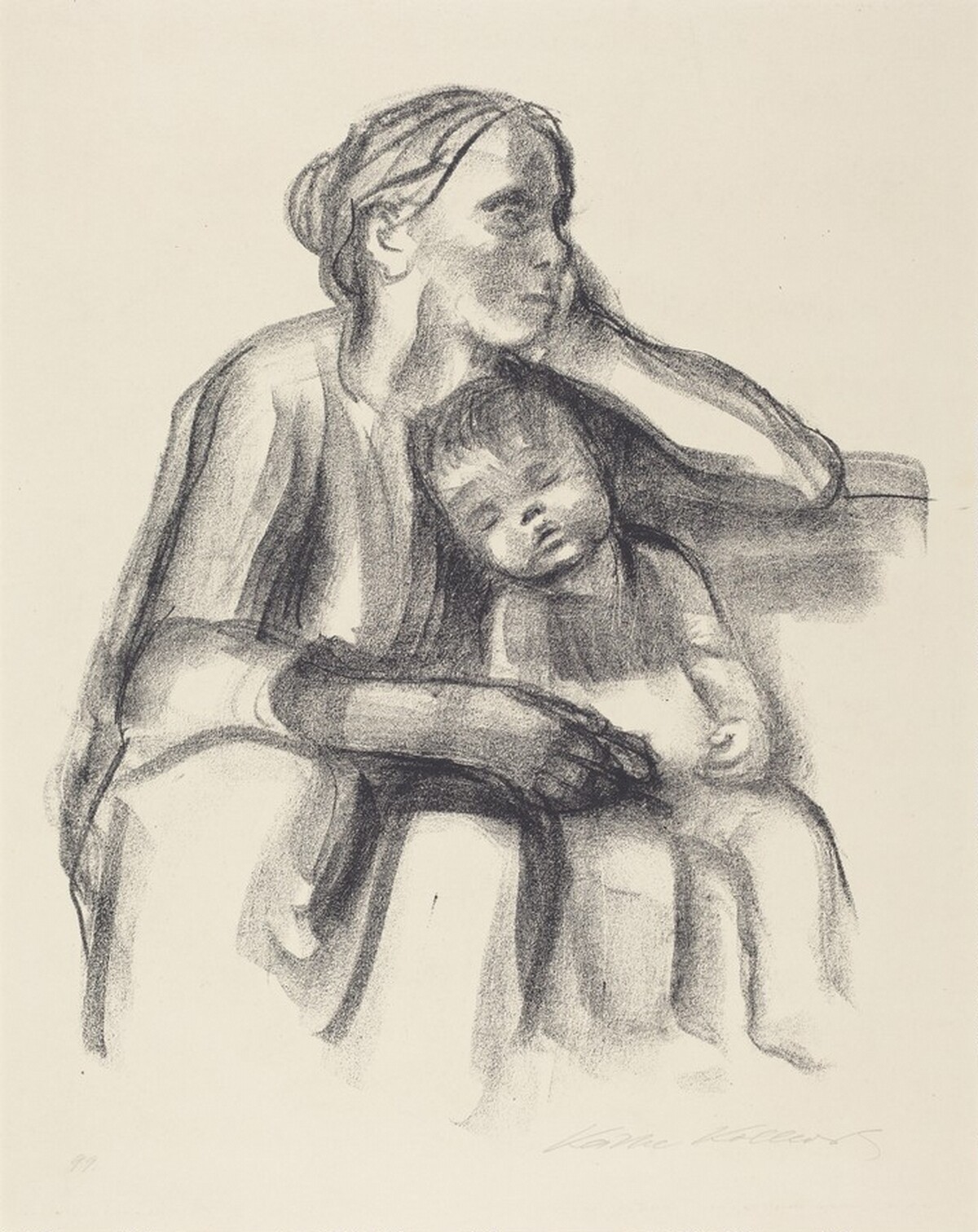 Working-Class Woman with Sleeping Child (Arbeiter Frau mit Schlafendem Jungen) by Käthe Kollwitz