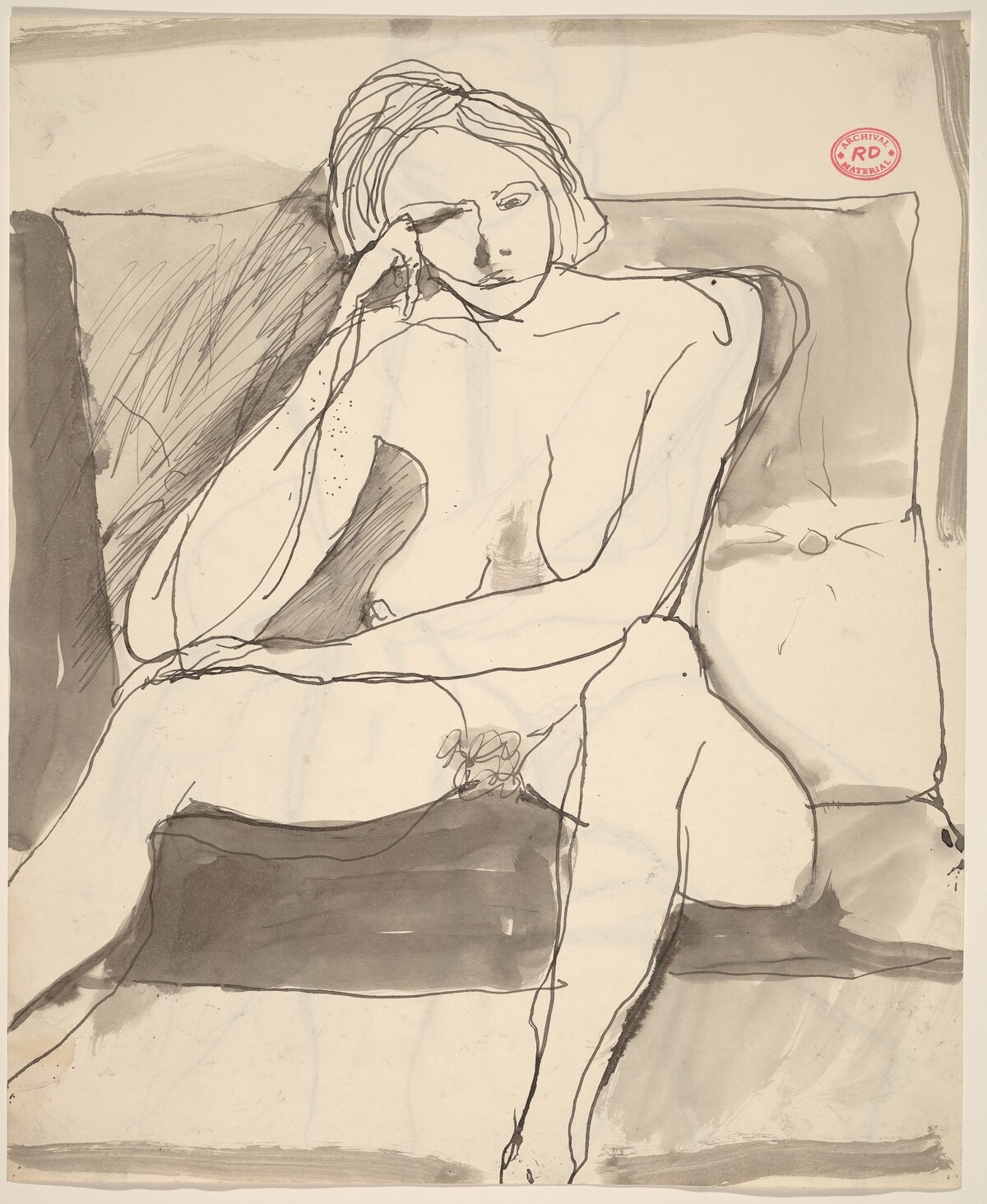 Untitled [seated female nude before a large cushion] [recto] by Richard Diebenkorn