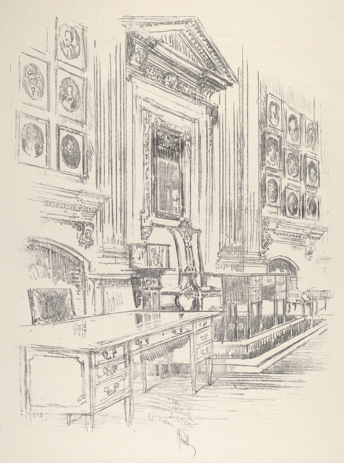 Table and Chair, Signers' Room, Independence Hall by Joseph Pennell