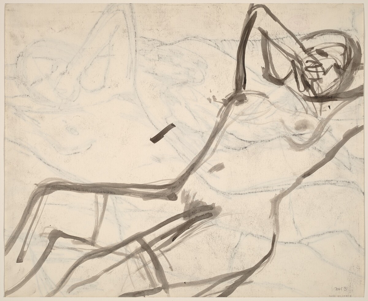 Untitled [reclining female nude with arms raised] [verso] by Richard Diebenkorn