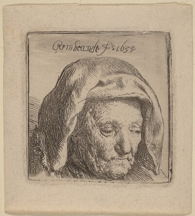 The Artist's Mother in a Cloth Headdress, Looking Down