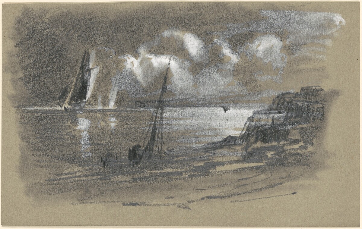Seacoast by Moonlight [recto] by attributed to Edward Moran