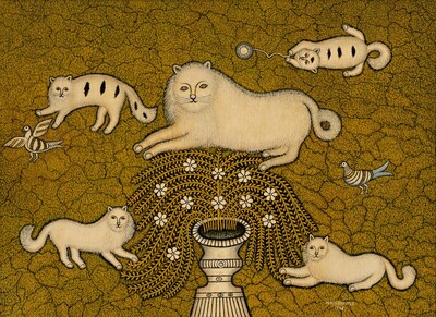 Cat and Kittens on the Grass
