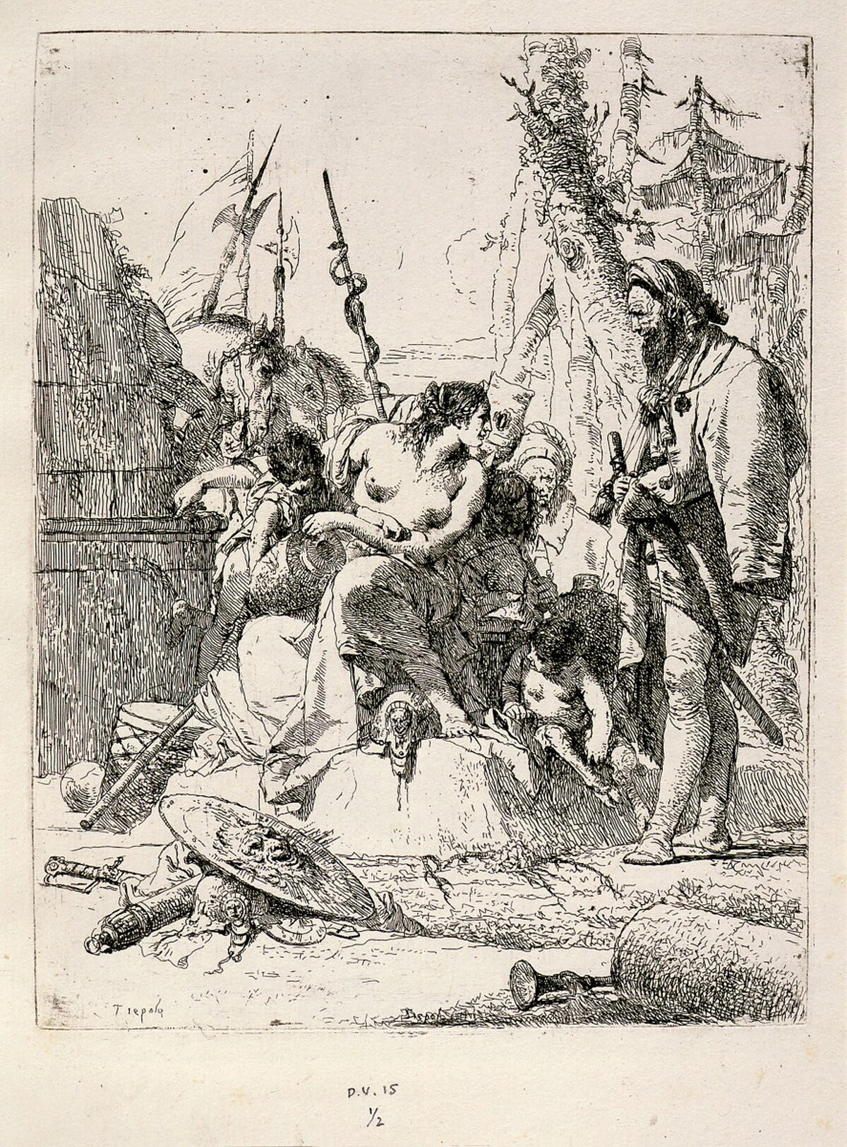 Seated Woman and Standing Man Surrounded by Other Figures and Paraphernalia by Giovanni Battista Tiepolo