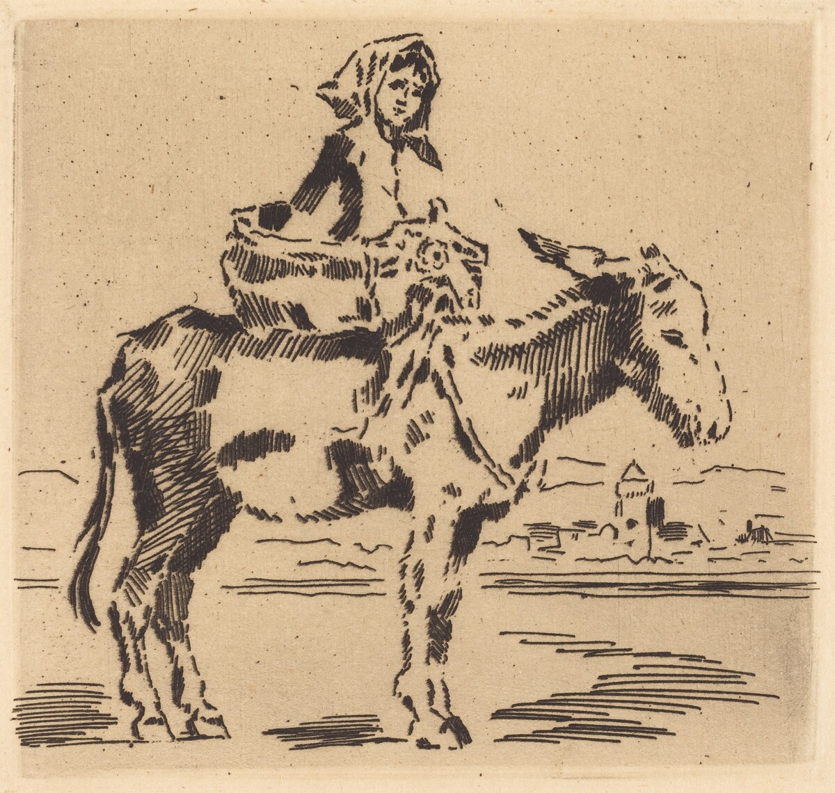 Cacoletière à la Tour (Woman Riding an Ass near a Tower) by Félix-Hilaire Buhot