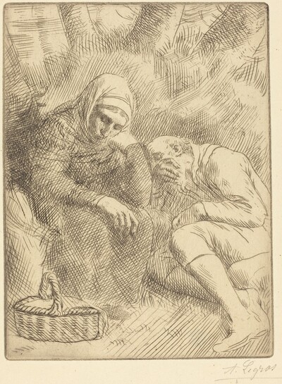 Man and Wife Seated by the Road with a Basket(Homme et femme assis au bord de la rou te aven un panier)