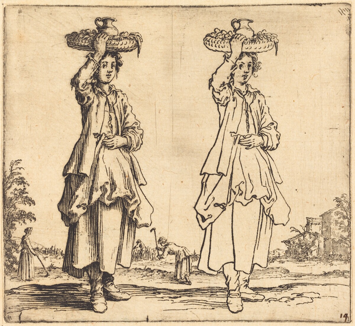 Peasant Woman with Basket on Head, Front View by Jacques Callot
