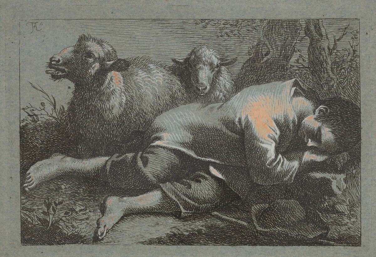 Peasant Boy Asleep near Two Sheep by Francesco Londonio