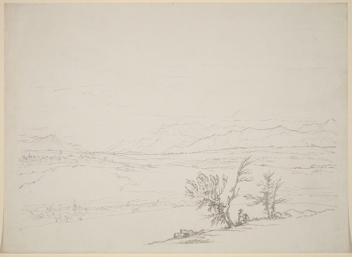 An Alpine Landscape with a Couple Seated by Trees Overlooking a Valley by Benjamin West