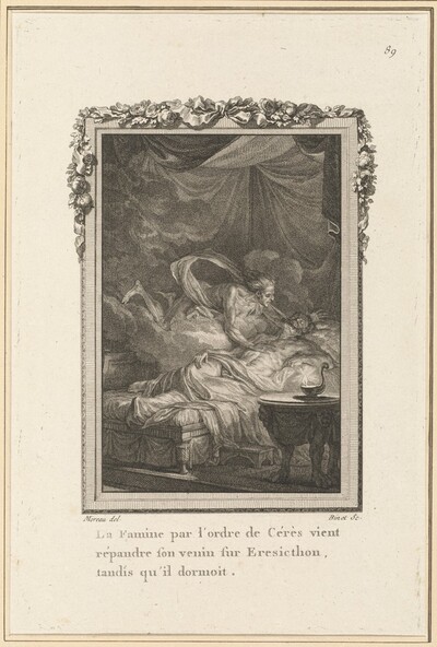 La Famine par l'ordre de Cérès vient répandre son venin sur Eresicthon, tandis qu'il dormoit