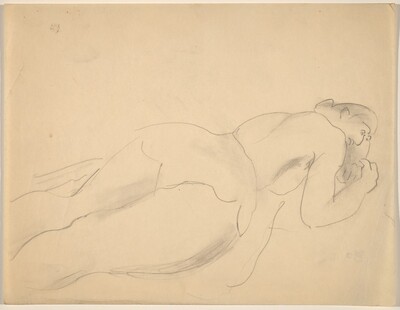 Large Woman Lying on Stomach, Head Resting on Left Arm