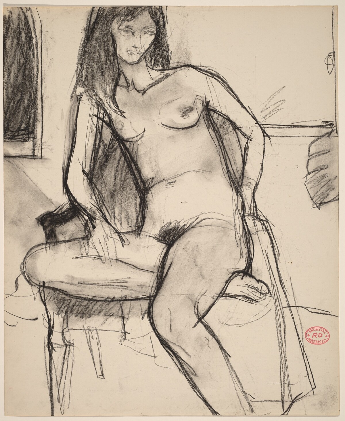 Untitled [nude in an armchair sitting on one leg] by Richard Diebenkorn