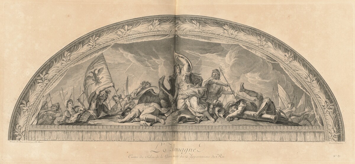L'Allemagne Cintre du Salon de la Guerre du côté des appartemens du Roi (Germany, Center of the Salon of War next to the King's Chambers) [pl. 37] by Jean-Baptiste Massé (designer) and Louis Desplaces (engraver) after Charles Le Brun