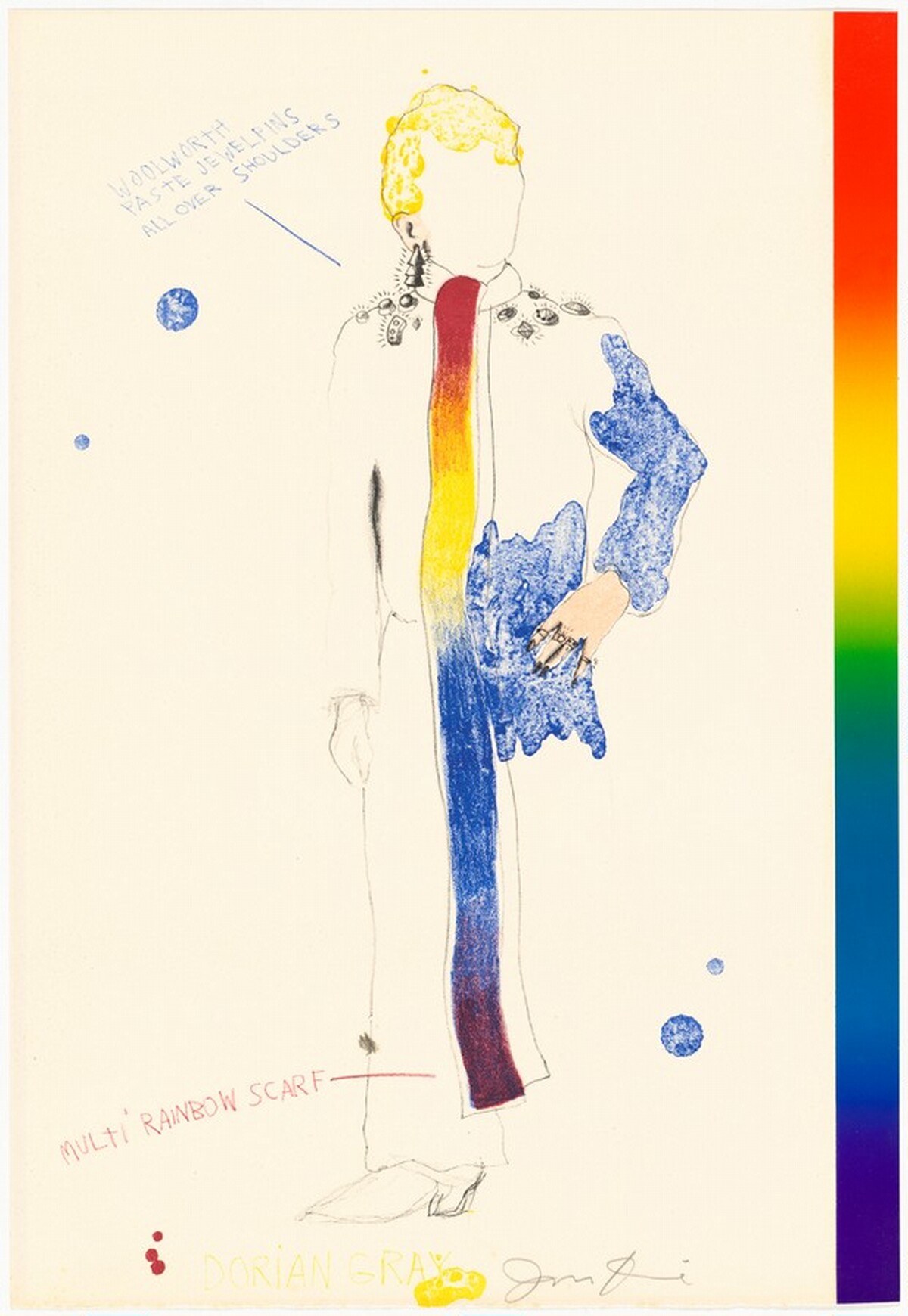 Dorian Gray with Rainbow Scarf by Jim Dine