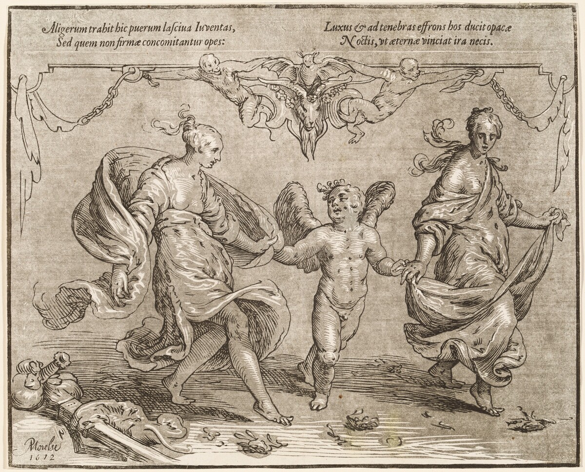 Cupid Dancing with Two Allegorical Women by Paulus Moreelse
