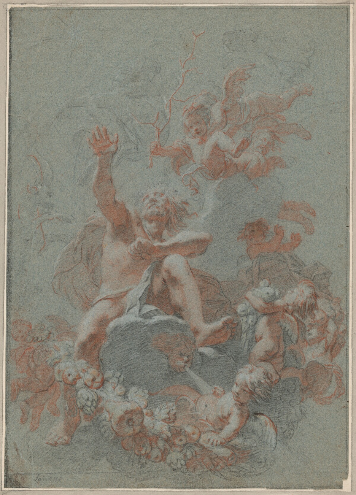 Design for a Ceiling: Aeolus Seated on Clouds Surrounded by Putti by Dutch 18th Century
