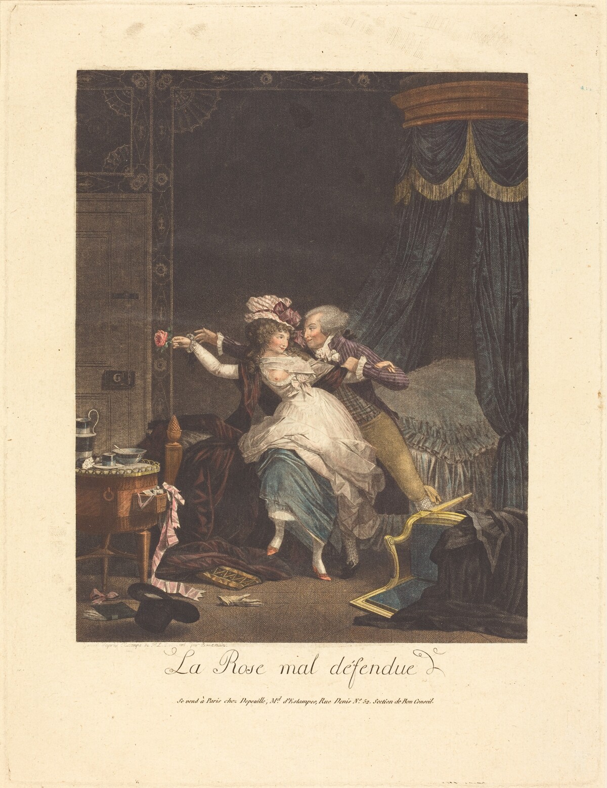 La Rose mal defendue (The Poorly Defended Rose) by Bonnemain (family member) after Philibert-Louis Debucourt