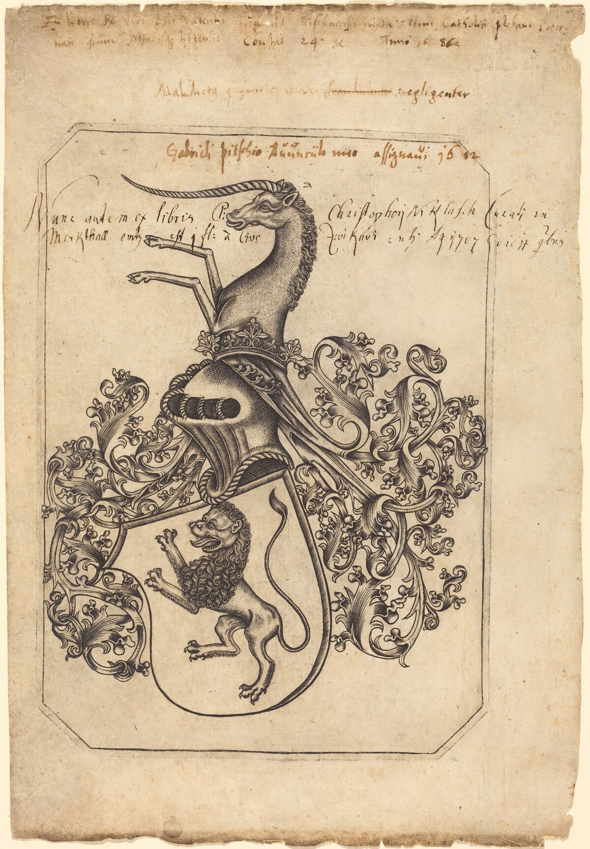Coat of Arms with a Lion and Unicorn by Master hw