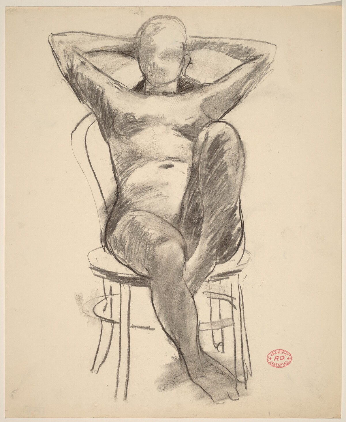 Untitled [female nude with raised arms leaning back in chair] by Richard Diebenkorn